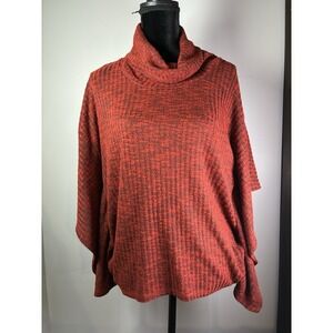 Faded Glory Womens XL 14-16 Cowl Neck Poncho Loose Fit Ribbed Sweater Marled Red